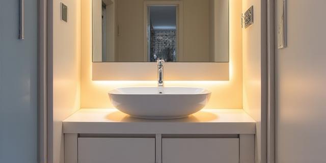 Compact yet luxurious ensuite bathroom with clever storage solutions and a custom-fitted basin in a city enclave.
